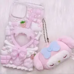 ♡現品のみ♡ iPhone14 デコ電 平成女児 猫 天使界隈 ピンク ホワイト