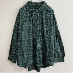 merlot メルロー 数式プリント 長袖シャツ レディース グリーン 個性的
