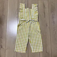 イエローとホワイトのギンガムチェックオーバーオール