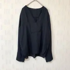 ZARA BASIC シースルーシャツ　チュニック　Ｖネック　シンプル　ブラック