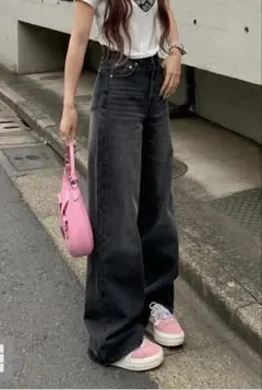 新品未使用GRL ハイウエストワイドデニムパンツ　ブラック