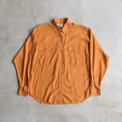 90s ダブルポケット レーヨン 長袖シャツ オレンジ USA ヴィンテージ