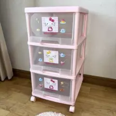 ハローキティ 3段収納ケース 3段チェスト 引き出し収納 ピンク