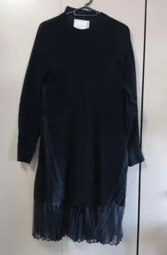 sacai ニット×シャツ切替ワンピース ブラック