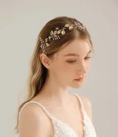 アンティークゴールドヘッドドレス ブライダルヘアアクセサリー結婚式ウェディング