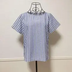 ♡ショコラフィネローブ♡ 半袖ブラウス　ストライプ　ワッフル　オフィス　F