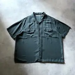 90s PERRY ELLIS シルク オープンカラーシャツ ワイド 短丈 緑