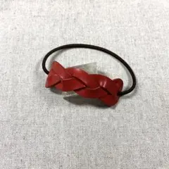 ハンドメイド＊編み込みレザーヘアゴム、レッド