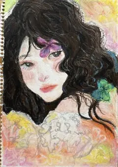 女の子 クレヨン画