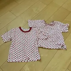 しまむら　ハート　ホワイト×レッド　パジャマ　2枚セット　半袖　トップス