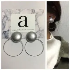 1069-1 2way☺︎シルバーカボションピアス×シルバーフープ☺︎