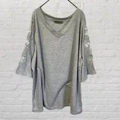 9838 ブルーストライブ 半袖Tシャツ カットソー 袖刺繍 グレー 3L 古着
