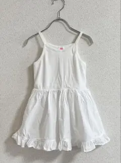 【美品】 キャミソールフレアワンピース 韓国子供服 ホワイト 110 夏秋ワンピ