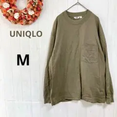 UNIQLO クルーネックTシャツ　オリーブ　M ポケット付き 450177