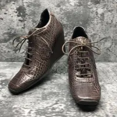 美品✨ノーネーム【35】クロコ型押し 厚底スニーカー ウエッジソール ブラウン
