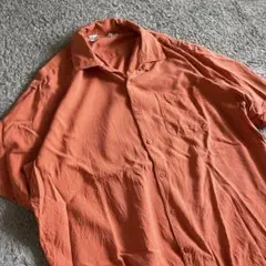 90's 橙色　シルク　シャツ　半袖　XL ゆったり　ヴィンテージ