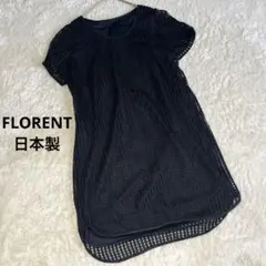 a2408【フローレント FLORENT】日本製 立体チェック シアスリーブ 黒