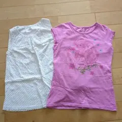 エルサとアナ プリントフレンチ袖 Tシャツ&ドット柄ノースリーブ