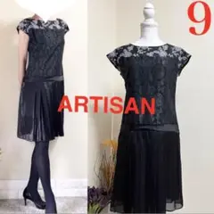 美品！ARTISAN コムサデモード　花刺繍　ジャガード　ワンピース 9 黒