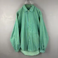 80s USA Vtg L/S Stripe Shirt Green Used