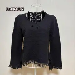 ●DARION ウールニットセーター　フリンジ　黒　リボン