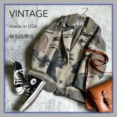 美品【VINTAGE】肉厚メルトン ジャケット ネイティブ柄 エルボーパッチ M
