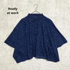 【Ready at work】半袖シャツ　ドット　ネイビー　ドルマン　ゆったり