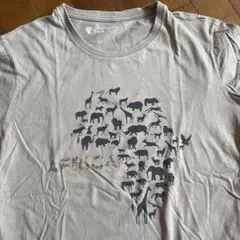 アフリカ　動物デザイン　Tシャツ カーキベージュ　メンズ　Lサイズ