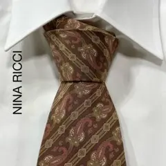 TG2666 NINA RICCI ペイズリー ストライプ シルク ネクタイ