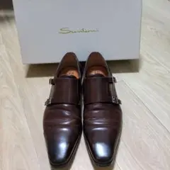 Santoni ダークブラウン ダブルモンクストラップシューズ