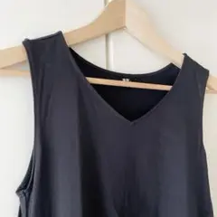 UNIQLO　コットン Vネック ロングワンピース　ブラック　S シンプル