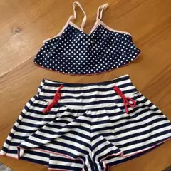 女の子用水着セット 140cm 水玉✖︎ストライプ