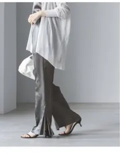 【タグ付き未使用】NOBLEサテンサイドダブルスリットパンツ　グレーB 36