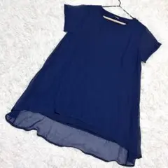 Ranan✨美品　プルオーバー　異素材　シフォン　接触冷感　ネイビー　（M）