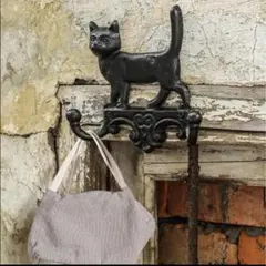 猫　壁掛け インテリア ヴィンテージアイアン アンティーク調 ダブルフック