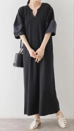 Simpliciteコクーンスリーブカットワンピース ロングワンピース　ブラック