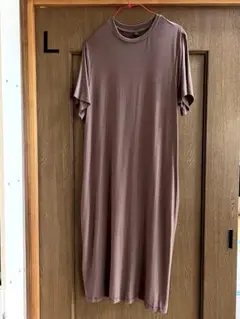 ブラウン 半袖 ロングワンピース ニット