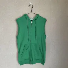 ノースリーブ パーカー 緑　古着