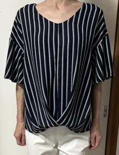 ストライプ Vネック シャツ 半袖