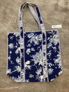 Summer sale!花柄ネイビー大きめトートバッグ(E32)