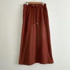 ECRUSE ロングスカート　レンガ色　L ウエストゴム　スエット生地　赤系