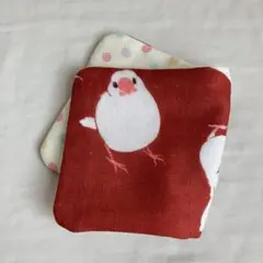 ◆37◆ 8重ガーゼのハーフハンカチ（ハンドメイド）白文鳥＆カラフルドット