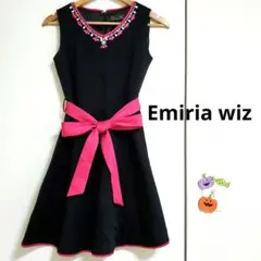 EmiriaWizエミリアウィズ ビジュー付ドレス ワンピース 黒✕ピンク S