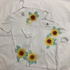 姉妹コーデ　和風ひまわり手書きTシャツ 2枚セット
