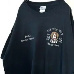ギルダン サースティドック 犬 刺繍 Tシャツ L ブラック 黒 古着