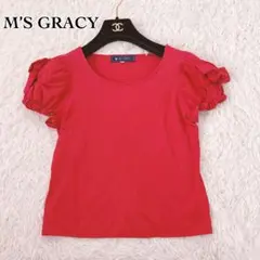 M’S GRACY リボン袖カットソー レッド系 38サイズ 日本製