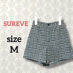 シュリーブ【M】チェック柄ショートパンツ ウエストゴム カジュアル ツイード