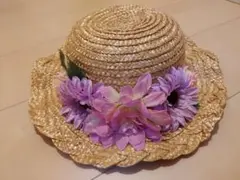 花飾り付き麦わら帽子 52cm