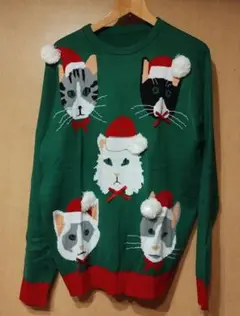 クリスマス　アグリーセーター　USA古着　ベスト　刺繍　ねこ　レッド　フルジップ クリスマス アグリーセーター USA古着 ベスト 刺繍 ねこ レッド