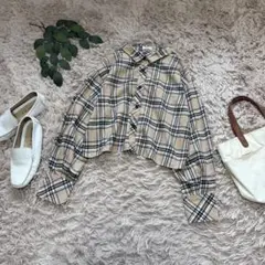 6156❃ルティーク❃チェック柄シャツ/長袖ブラウス/ショート丈/フランネル/M